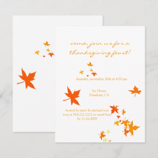 Invitations de Thanksgiving, feuilles d'érable (Devant / Derrière)