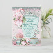 Invitations de thé Baby shower Bling Peony (Debout devant)