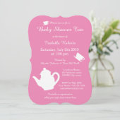 Invitations de thé baby shower rose avec théière (Debout devant)