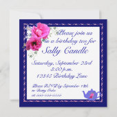 Invitations de thé d'anniversaire Teapot et fleurs (Dos)