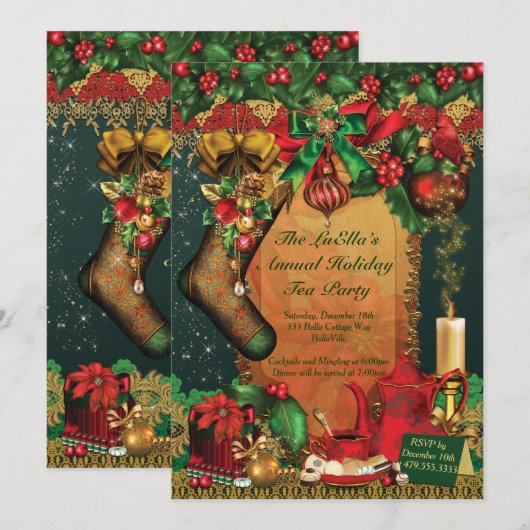 Invitations de thé de Noël de vacances (Devant / Derrière)