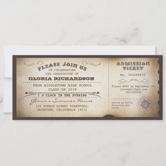 Invitations de tickets de diplôme en typographie v (Devant)