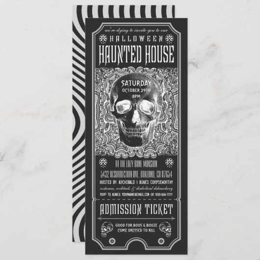 Invitations de tickets de maison halloween v.3 (Devant / Derrière)