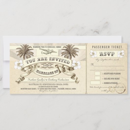 Invitations de tickets d'embarquement mariage (Devant)