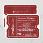 Invitations de tickets Red and White Graduation (Devant / Derrière)