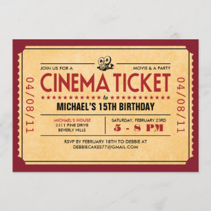 Invitations de tickets Retro Movie