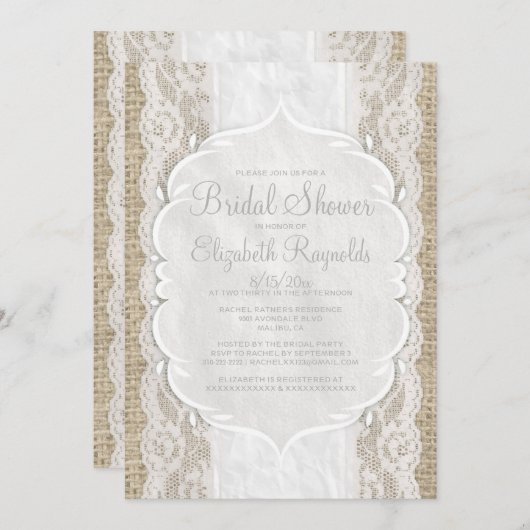 Invitations de toile blanches de Fête de la mariée (Devant / Derrière)