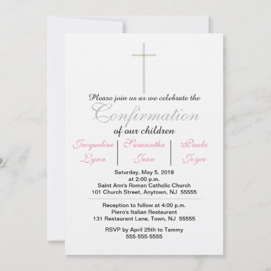 Invitations de triplets roses de confirmation (Devant)