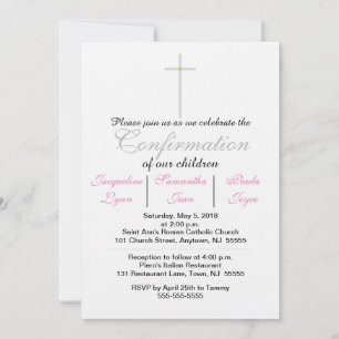 Invitations de triplets roses de confirmation