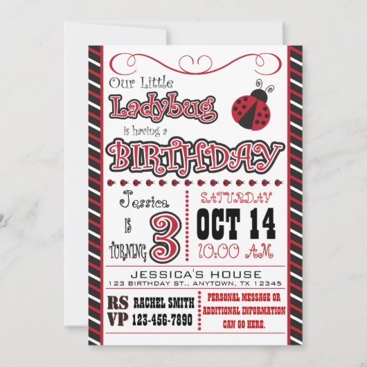 Invitations de troisième anniversaire de Ladybug (Devant)