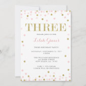 Invitations de troisième anniversaire rose et or (Devant)