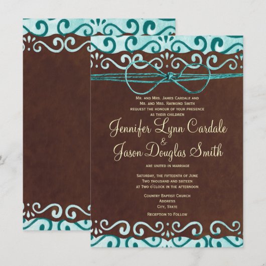 Invitations de turquoise et de mariage campagnard (Devant / Derrière)