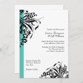 Invitations de turquoise et de mariage de Flourish (Devant / Derrière)
