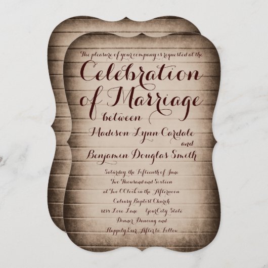 Invitations de vieux Mariage campagnard rustique e (Devant / Derrière)