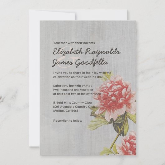 Invitations de Vintage Peony Wedding (Devant)