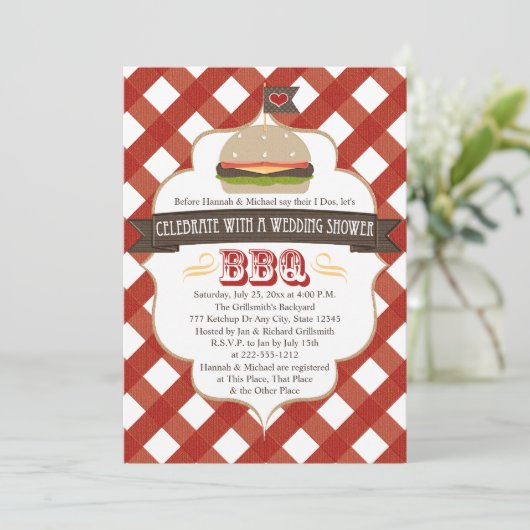 Invitations de wedding shower de BBQ d'hamburger (Debout devant)