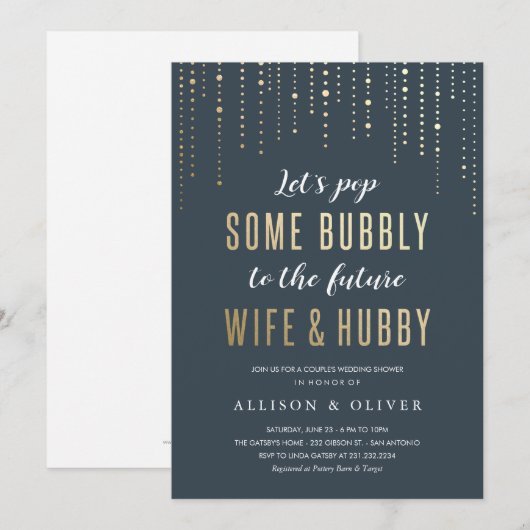 Invitations de wedding shower - feuille d'or (Devant / Derrière)