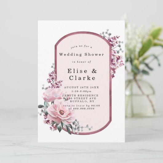 Invitations de Wedding shower Floral Chic Rose (Debout devant)