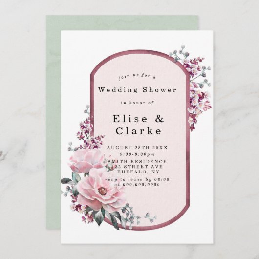 Invitations de Wedding shower Floral Chic Rose (Devant / Derrière)