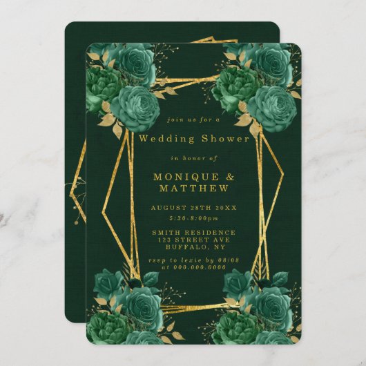 Invitations de Wedding shower géométrique vert or (Devant / Derrière)