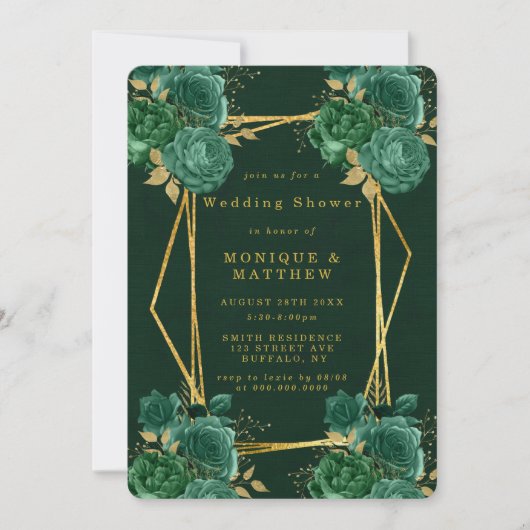 Invitations de Wedding shower géométrique vert or (Devant)