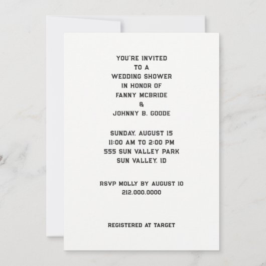 Invitations de Wedding showers d'été (Dos)