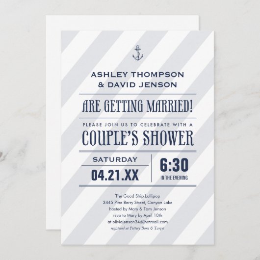 Invitations de Wedding showers nautiques (Devant / Derrière)