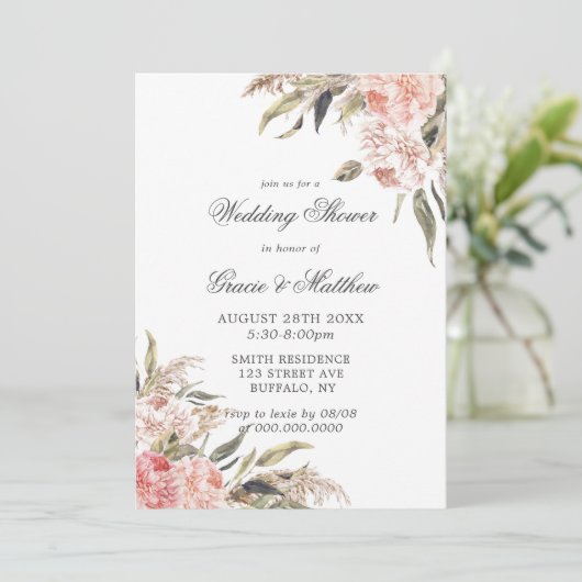 Invitations de Wedding showers neutres Boho Pink P (Debout devant)