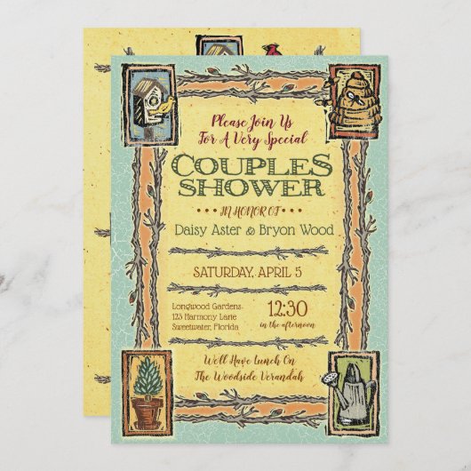 Invitations de Wedding showers Rustic Garden Coupl (Devant / Derrière)
