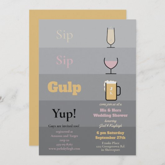 Invitations de Wedding showers Sip Gulp (Devant / Derrière)