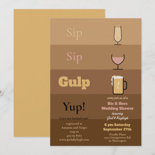 Invitations de Wedding showers Sip Gulp (Devant / Derrière)