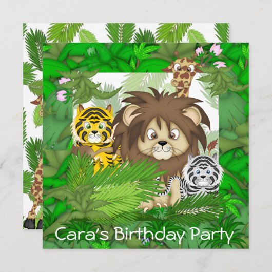 Invitations de ZOO de jungle d'ANNIVERSAIRE DE (Devant / Derrière)