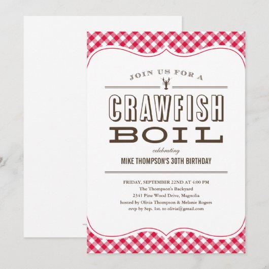Invitations d'ébullition d'écrevisses de nappe (Devant / Derrière)