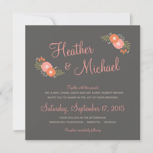 Invitations Décontractées de mariage florales rust (Devant)