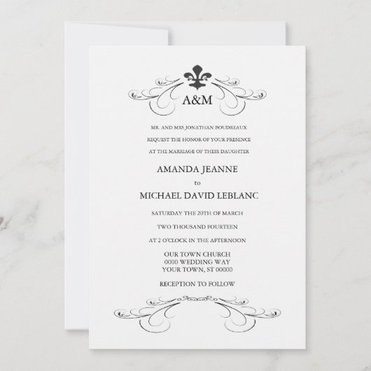 Invitations décoratives de Scroll Fleur de Lis (Devant)