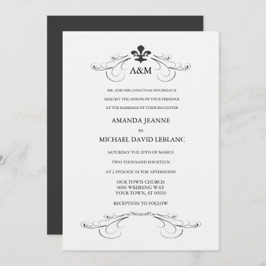 Invitations décoratives de Scroll Fleur de Lis (Devant / Derrière)