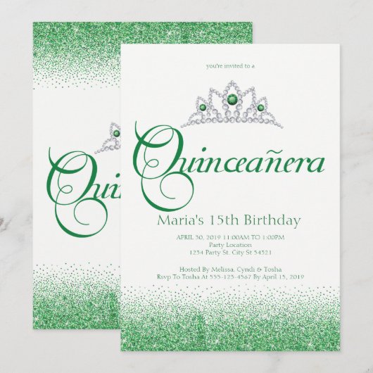 Invitations d'Emerald Quinceañera (Devant / Derrière)