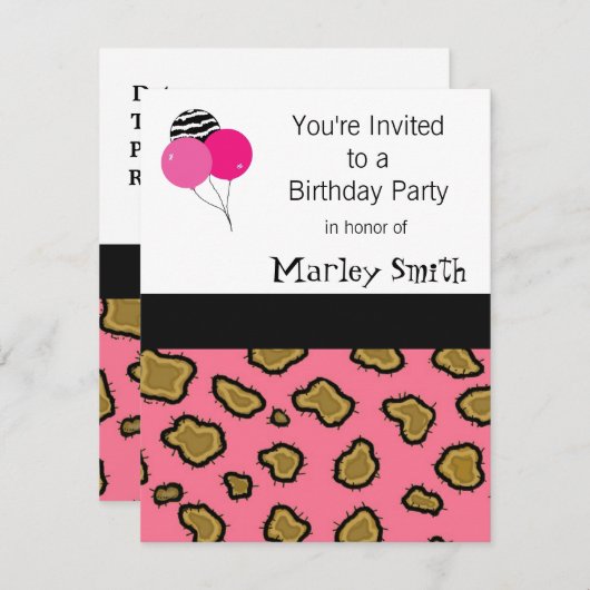 Invitations d'Empreintes de léopard roses (Devant / Derrière)