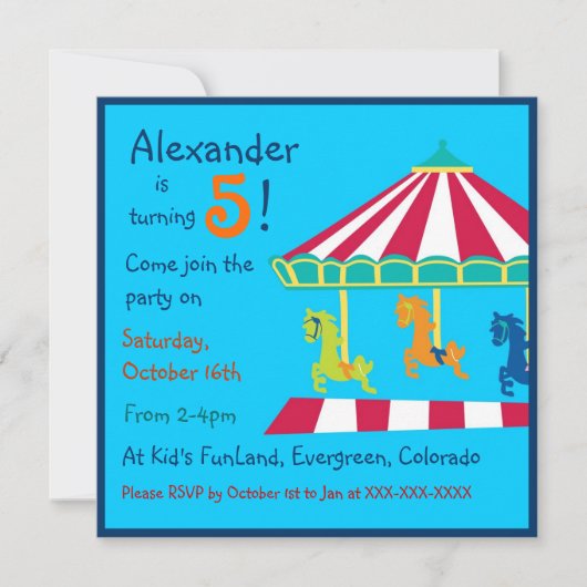 Invitations des anniversaires de enfants du carrou (Devant)