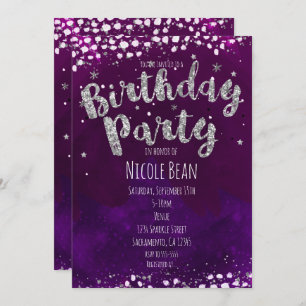 Invitations d'étoile violette et argentée pour la
