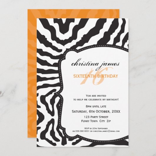 INVITATIONS d'événements spéciaux :: superbe zebra (Devant / Derrière)