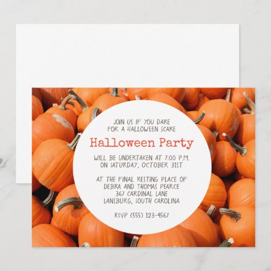 Invitations d'Halloween citrouille (Devant / Derrière)