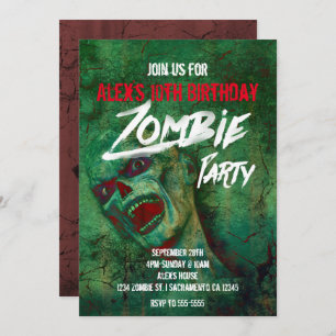 Invitations d'Halloween du Parti Zombie Vert