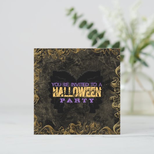 Invitations d'Halloween Gold Frame (Debout devant)