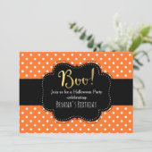 Invitations d'Halloween Polka Orange et Blanc (Debout devant)