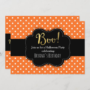 Invitations d'Halloween Polka Orange et Blanc