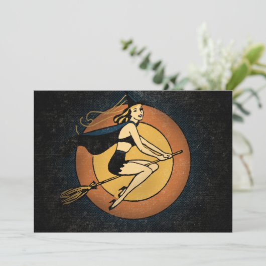 Invitations d'Halloween Sorcière Retro (Debout devant)