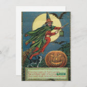 Invitations d'Halloween Vintage d'une sorcière vol (Devant / Derrière)