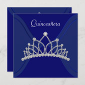 Invitations Diamond Tiara Royal Blue Quinceanera (Devant / Derrière)