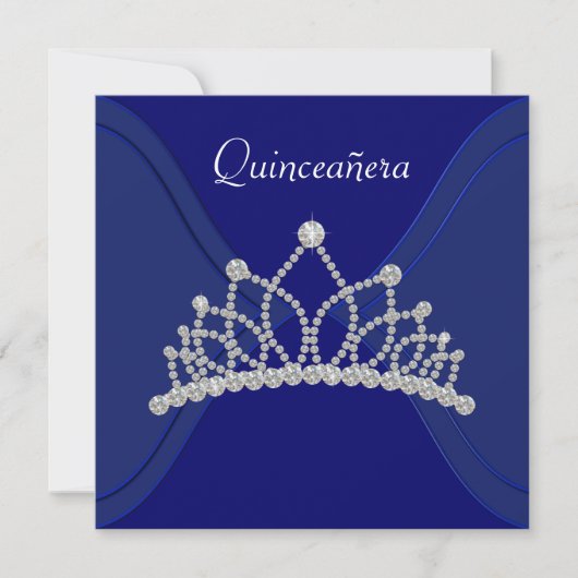 Invitations Diamond Tiara Royal Blue Quinceanera (Devant)